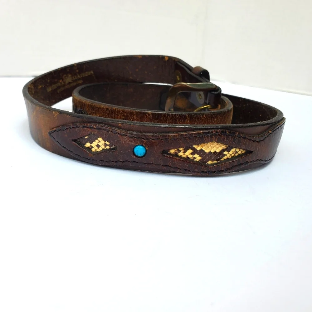 Python & Turquiose Leather Belt Genuine by Southwick / Western Boho - Picture 6 of 16